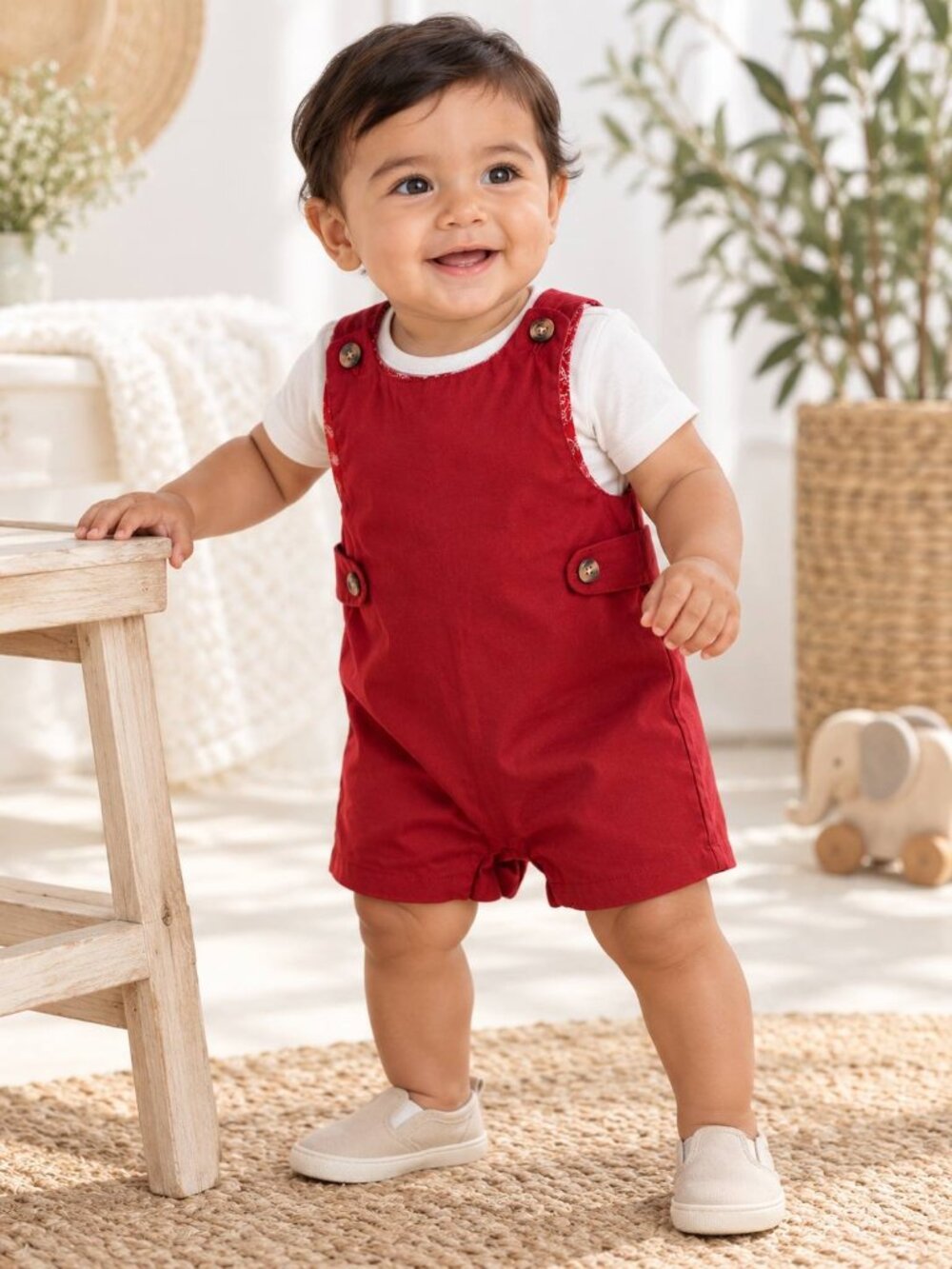 Edgehill Collection Romper Baby Red Size 9M Paisley Lined Button Tabs NWT